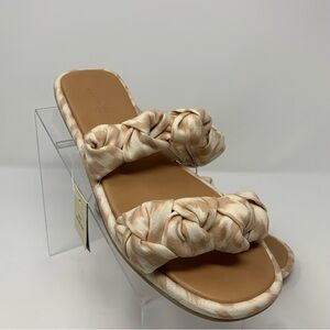 Universal Thread Meg Beige Almond Knotted Fabric Flat Slide Sandals Size 9